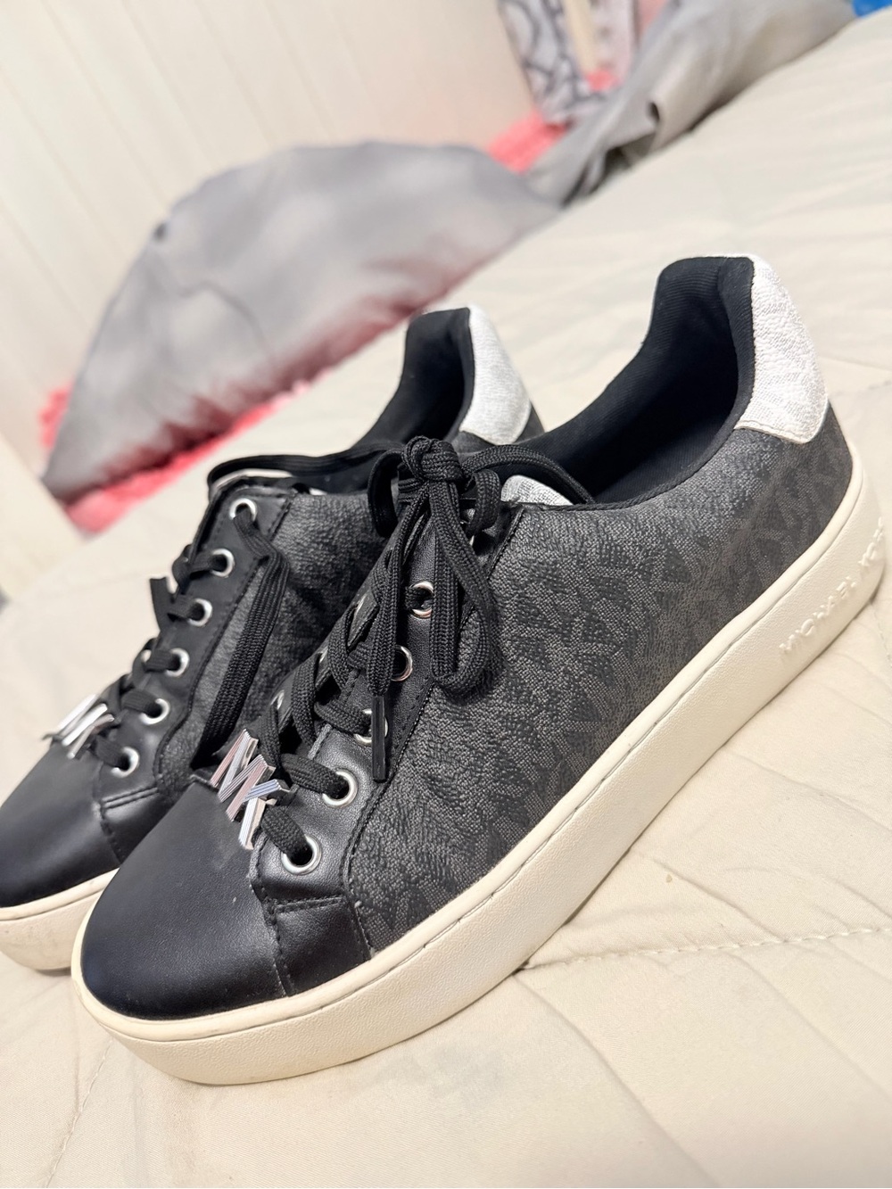 Michael Kors Black & White Logo-Print Platform Sneakers